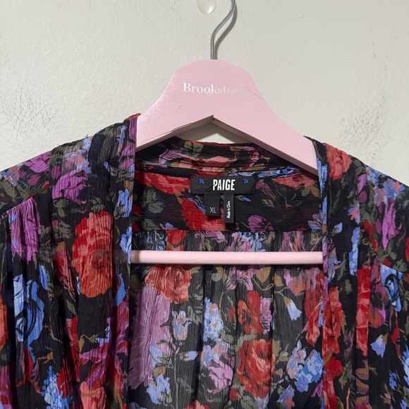 Paige Elynne Silk Floral Tie Neck Blouse Button Front Long Sleeve Size XL - Picture 6 of 12